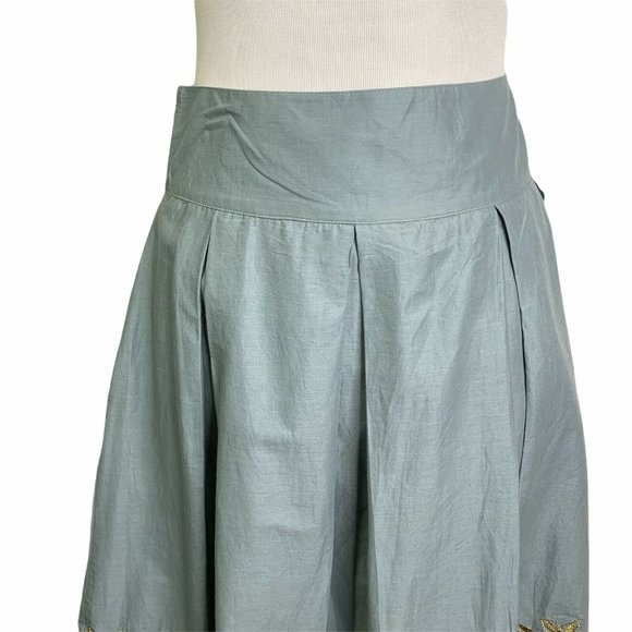 Halogen Blue Gold Floral Embroidery Pleated SKirt - Picture 2 of 10